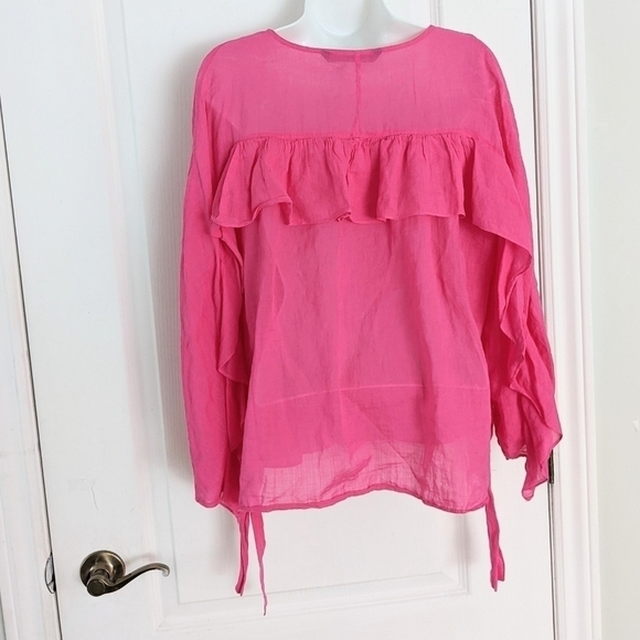 ZARA barbie pink ruffle cotton top shirt size Medium B1 - Picture 4 of 10